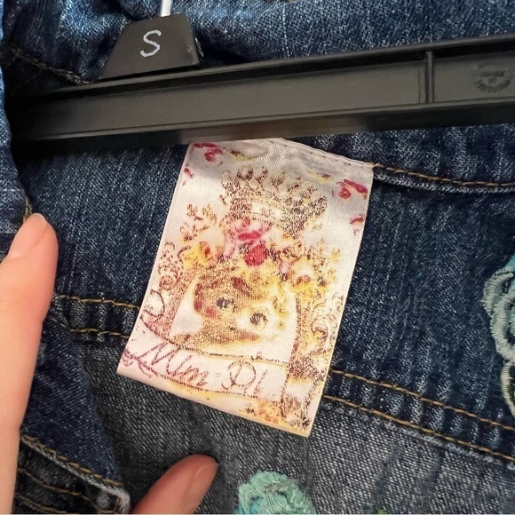Mim-Pi: Multicolored Back Floral Embroidered Button Up Jean Denim Jacket Size 4Y - Picture 7 of 10